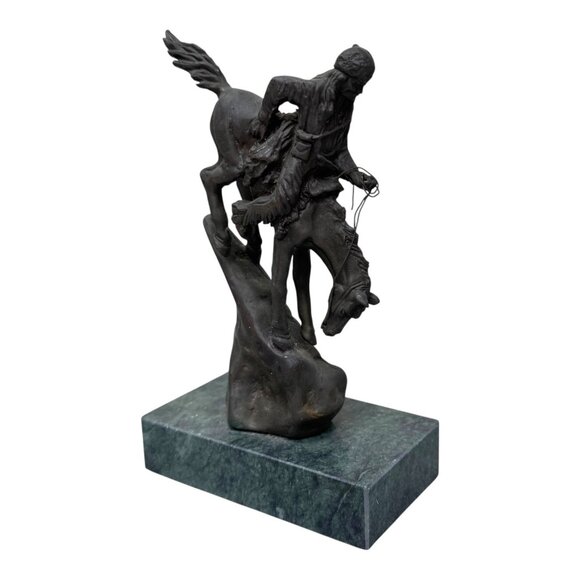 Andrea by Sadek Bronze On Marble Frontiers man On Horse, in style of Remington 5 - Picture 2 of 8